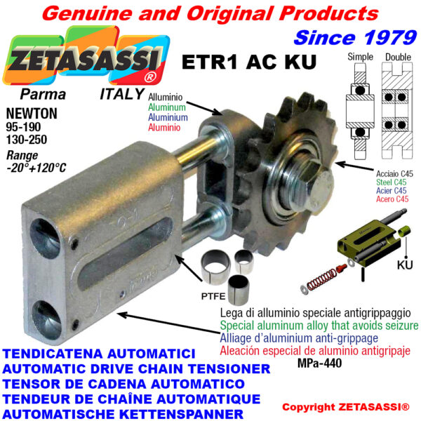 TENSOR DE CADENA AUTOMATICO LINEAL ETR1ACKU con piñón tensor AC (casquillos PTFE) ZETASASSI ETR1AC34D190KU