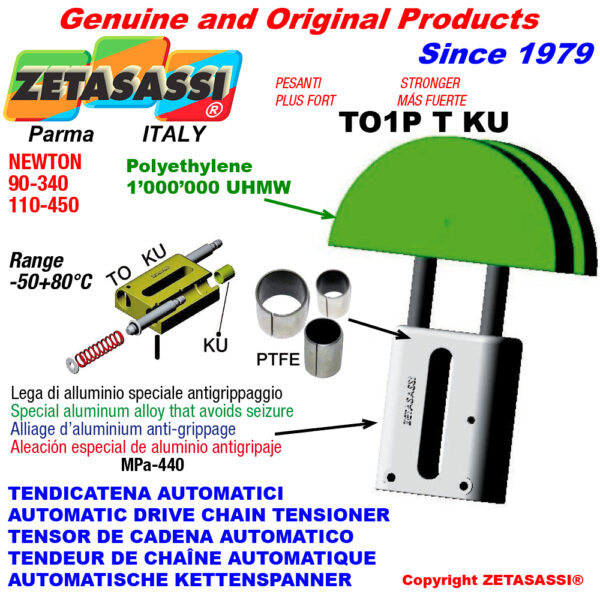 TENSOR DE CADENA AUTOMATICO LINEAL TO1-P MÁS FUERTE KU cabeza redonda (casquillos PTFE) ZETASASSI TO1PT112TKU