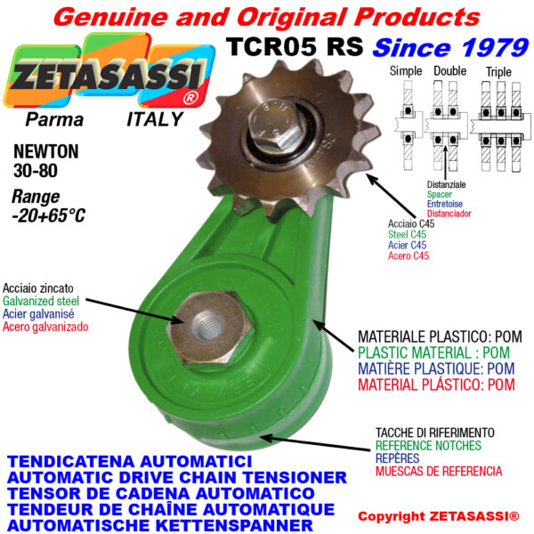 TENSOR DE CADENA AUTOMÁTICO ROTATIVO TCR05 con piñon tensor RS RD RT ZETASASSI TCR05RS12
