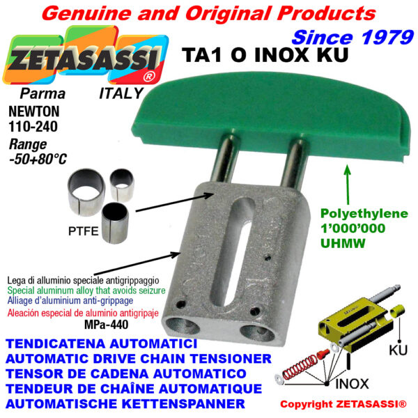 TENSOR DE CADENA AUTOMATICO LINEAL TA1 INOX KU cabeza a arco oval  (casquillos PTFE) ZETASASSI TA1OASA40DINOXKU