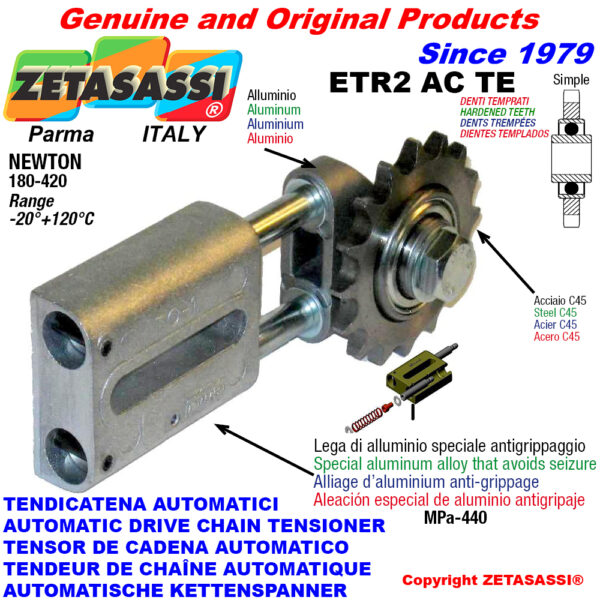 TENSOR DE CADENA AUTOMATICO LINEAL ETR2ACTE con piñón tensor endurecido AC ZETASASSI ETR2AC1STE