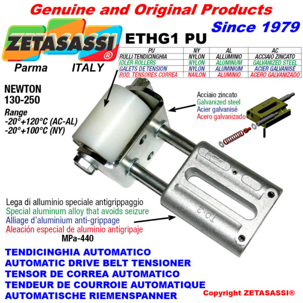 TENSOR DE CORREA AUTOMATICO LINEAL ETHG1PU con horquilla y rodillo tensor ZETASASSI ETHG1PU4050AL