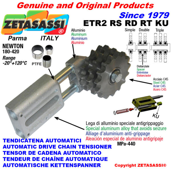 TENSOR DE CADENA AUTOMATICO LINEAL ETR2 con piñón tensor RS RD RT (casquillos PTFE) ZETASASSI ETR2RD114KU