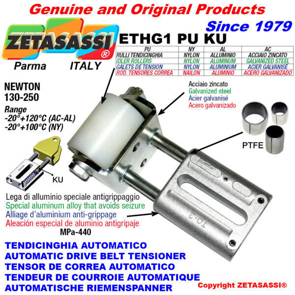 TENSOR DE CORREA AUTOMATICO LINEAL ETHG1PUKU con horquilla y rodillo tensor (casquillos PTFE) ZETASASSI ETHG1PU4050ALKU