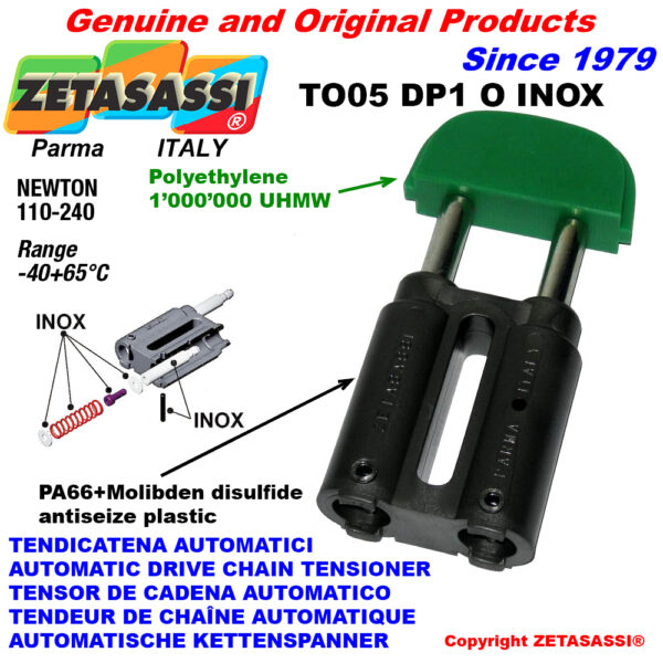 TENSOR DE CADENA TO05DP1 INOX cabeza oval (Cuerpo en PA66+d.m. Cabeza en Polietileno) ZETASASSI TO05DP1OASA40DINOX