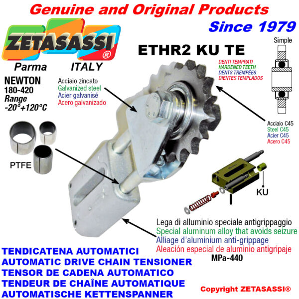 TENSOR DE CADENA AUTOMATICO LINEAL ETHR2KUTE horquilla y piñón tensor endurecido ACTE (casquillos PTFE) ZETASASSI ETHR234SKUTE