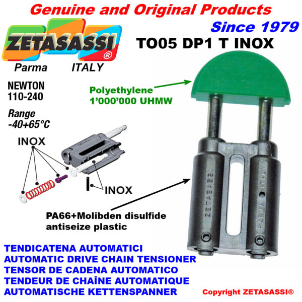 TENSOR DE CADENA TO05DP1 INOX cabeza redonda (Cuerpo en PA66+d.m. Cabeza en Polietileno) ZETASASSI TO05DP1TASA40TINOX