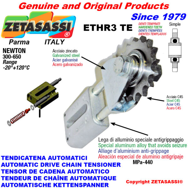 TENSOR DE CADENA AUTOMATICO LINEAL ETHR3KUTE con horquilla y piñón tensor endurecido ACTE ZETASASSI ETHR31STE