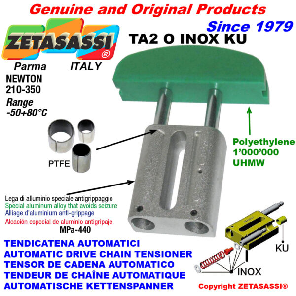 TENSOR DE CADENA AUTOMATICO LINEAL TA2 INOX KU cabeza a arco oval (casquillos PTFE) ZETASASSI TA2OASA60SINOXKU