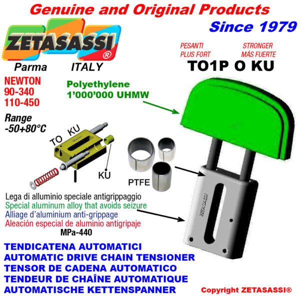 TENSOR DE CADENA AUTOMATICO LINEAL TO1-P MÁS FUERTE KU cabeza oval (casquillos PTFE) ZETASASSI TO1PO112SKU