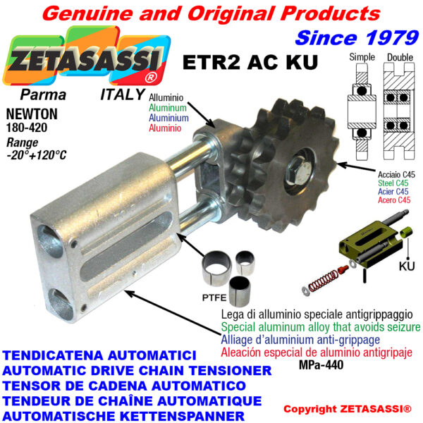 TENSOR DE CADENA AUTOMATICO LINEAL ETR2ACKU con piñón tensor AC (casquillos PTFE) ZETASASSI ETR2AC114SKU