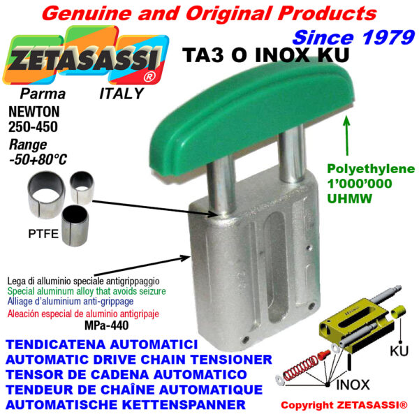 TENSOR DE CADENA AUTOMATICO LINEAL TA3 INOX KU cabeza a arco oval (casquillos PTFE) ZETASASSI TA3OASA120SINOXKU