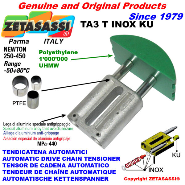 TENSOR DE CADENA AUTOMATICO LINEAL TA3 INOX KU cabeza a arco redondo (casquillos PTFE) ZETASASSI TA3TASA120DINOXKU