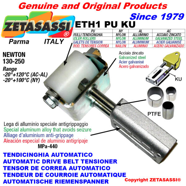 TENSOR DE CORREA AUTOMATICO LINEAL ETH1PUKU con horquilla y rodillo tensor (casquillos PTFE) ZETASASSI ETH1PU4050ALKU
