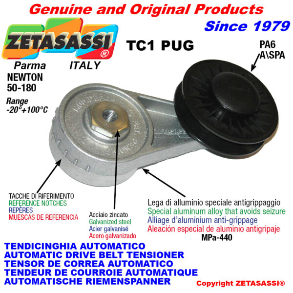 TENSOR DE CORREA AUTOMÁTICO ROTATIVO TC1PUG con polea a garganta ZETASASSI TC1PUG4ING