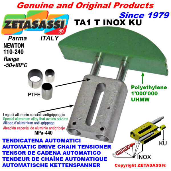 TENSOR DE CADENA AUTOMATICO LINEAL TA1 INOX KU cabeza a arco redondo (casquillos PTFE) ZETASASSI TA1TASA40TINOXKU