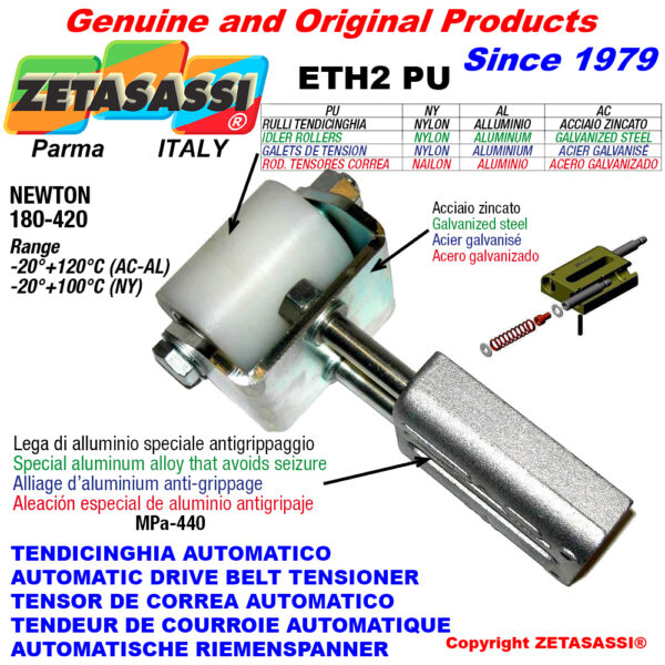 TENSOR DE CORREA AUTOMATICO LINEAL ETH2PU con horquilla y rodillo tensor ZETASASSI ETH2PU5065AL