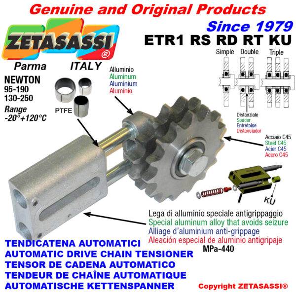 TENSOR DE CADENA AUTOMATICO LINEAL ETR1KU con piñón tensor RS RD RT (casquillos PTFE) ZETASASSI ETR1RD34190KU