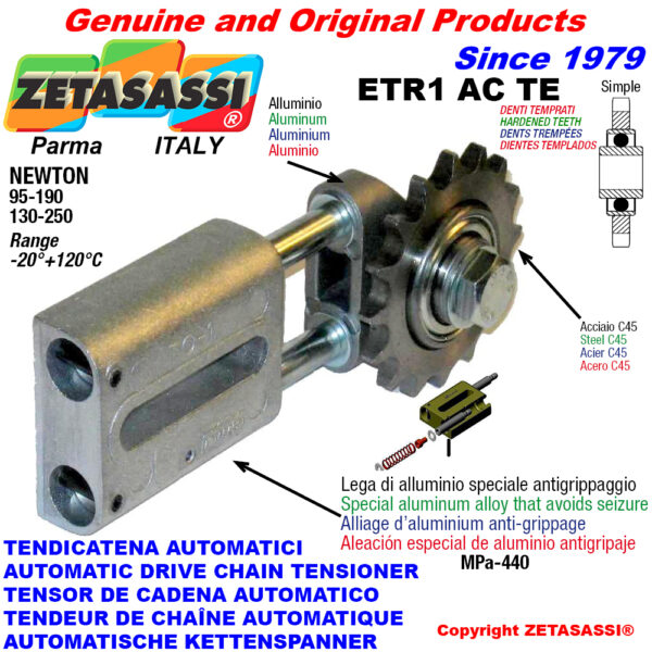 TENSOR DE CADENA AUTOMATICO LINEAL ETR1ACTE con piñón tensor endurecido ACTE ZETASASSI ETR1AC34S190TE