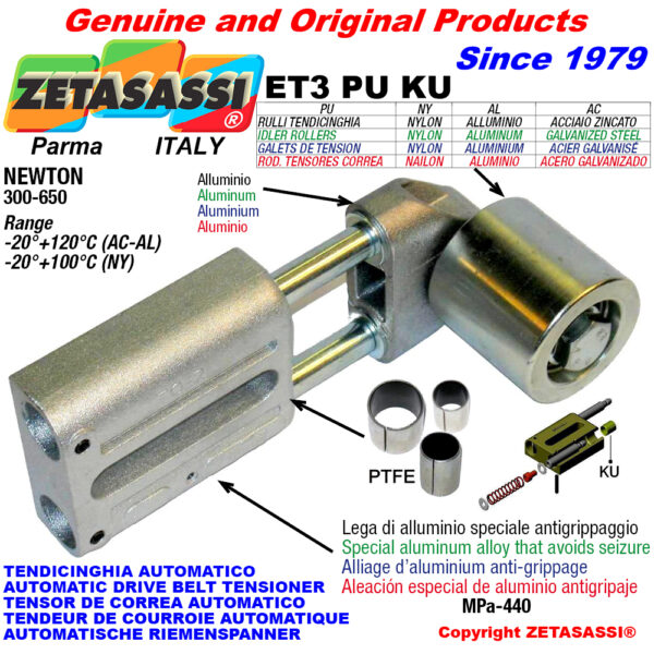 TENSOR DE CORREA AUTOMATICO LINEAL ET3 PU KU con rodillo tensor (casquillos PTFE) ZETASASSI ET3PU8090ALKU