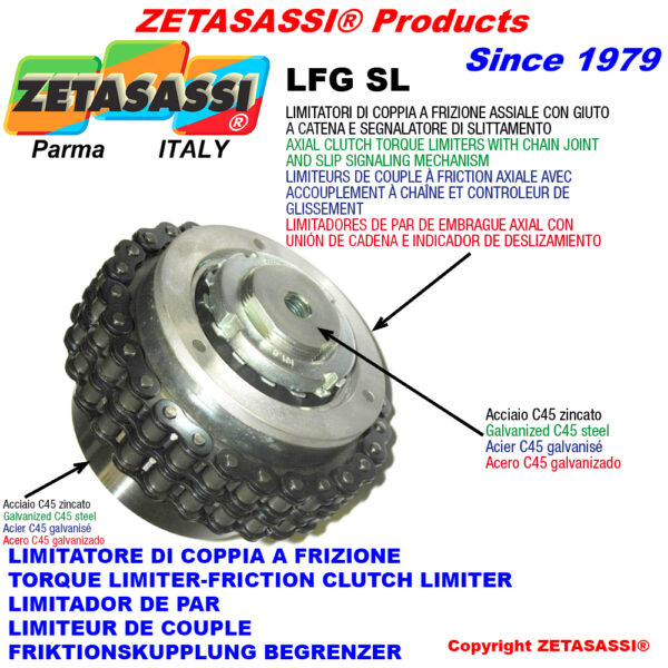 LIMITADORES DE PAR CON JUNTA DE CADENA Y INDICADOR DE DESLIZAMIENTO "LFGSL" ZETASASSI LFGSL170