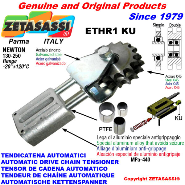 TENSOR DE CADENA AUTOMATICO LINEAL ETHR1KU con horquilla y piñón tensor AC (casquillos PTFE) ZETASASSI ETHR112DKU