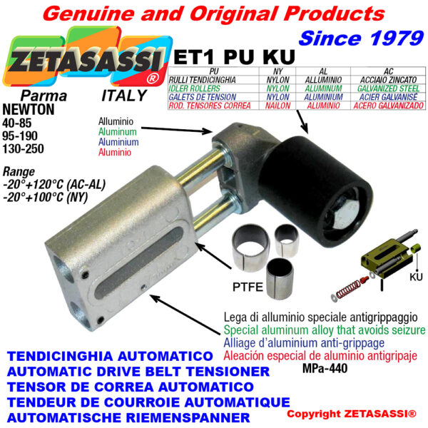 TENSOR DE CORREA AUTOMATICO LINEAL ET1 PU KU rodillo tensor (casquillos PTFE) ZETASASSI ET1PU6060AL450KU