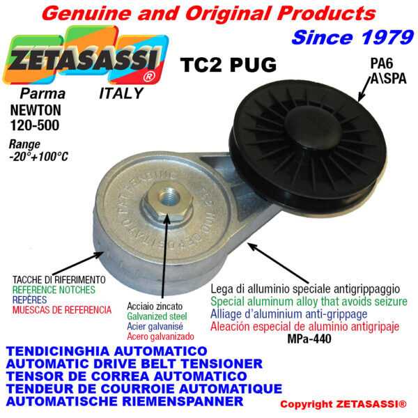 TENSOR DE CORREA AUTOMÁTICO ROTATIVO TC2PUG con polea a garganta ZETASASSI TC2PUG4