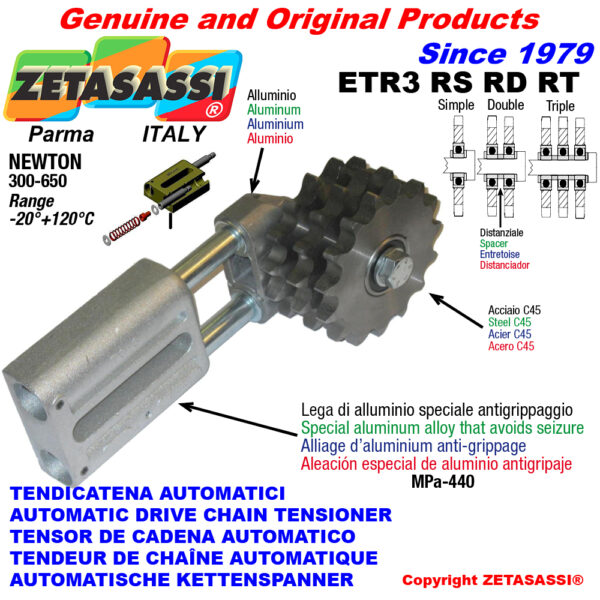 TENSOR DE CADENA AUTOMATICO LINEAL ETR3 con piñón tensor RS RD RT ZETASASSI ETR3RD134